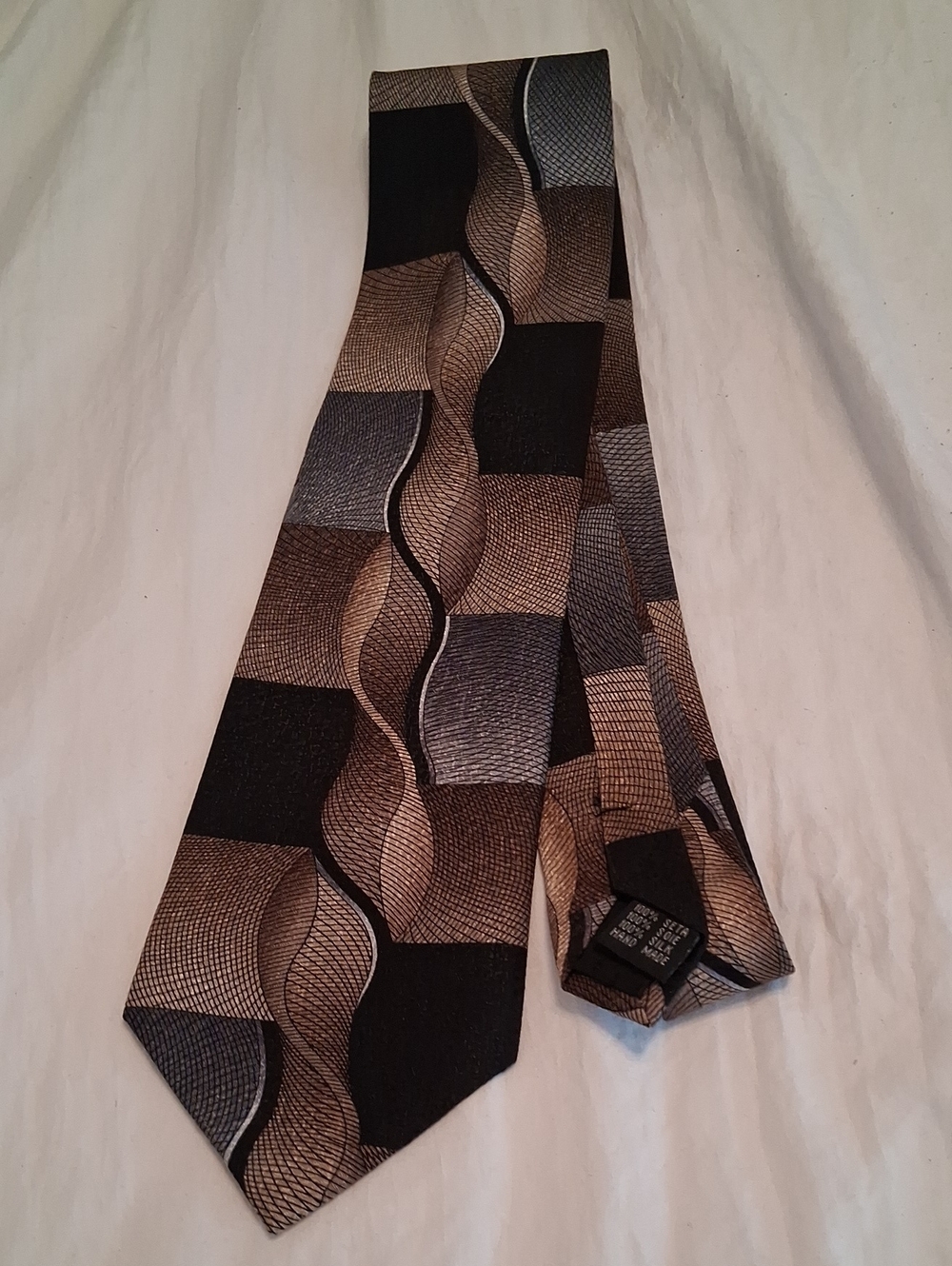 Enrico Guccini Men's Brown and Black Geometric Woven Tie 100% Silk